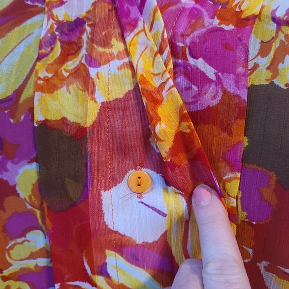 Large Vintage Floral Blouse Bright Top Large - Picture 6 of 8